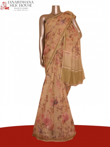 Pure Floral Linen Tussar Silk Saree